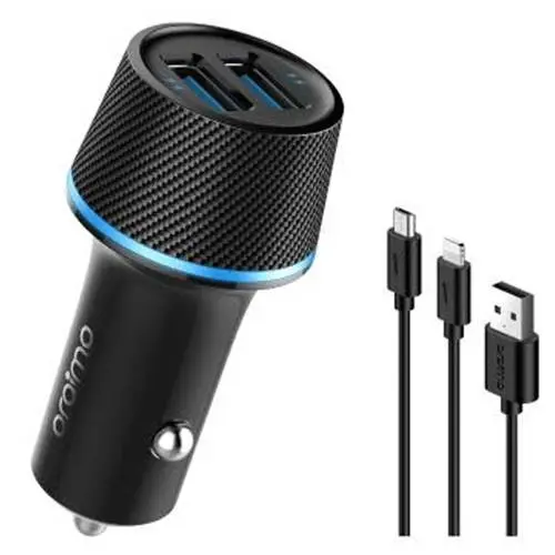 Oraimo Highway Dual Port Car Charger 21DML (Lightning and Micro USB Cable 2A)  Mobile Price in Pakistan